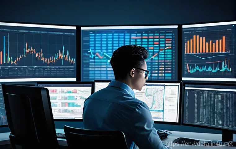 빅데이터 분석가로 일하며 겪은 고충 - **Prompt: "A professional data analyst, male or female, dressed in smart business casual attire, sit...